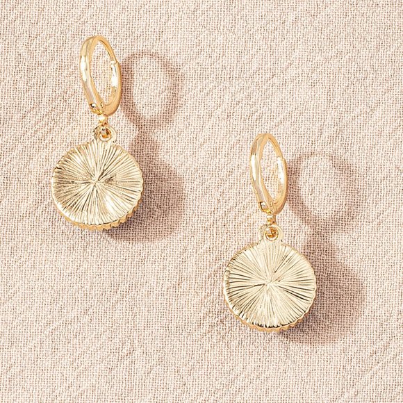 Western Southwestern Gold & Turquoise Round Boho Huggie Earrings NEW - Picture 4 of 6